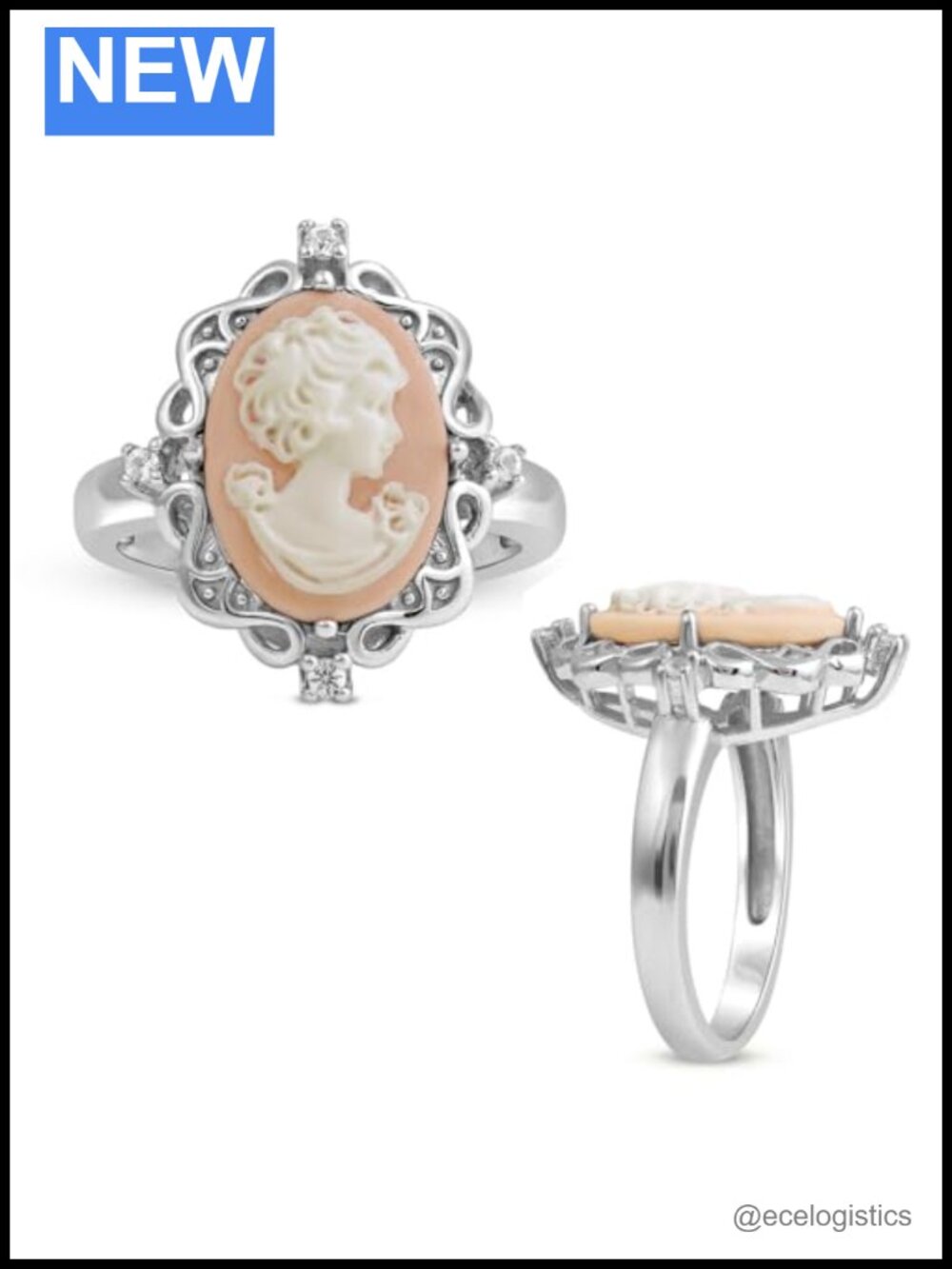 Sterling Silver Agate Cameo Queen Statement Ring Size 8